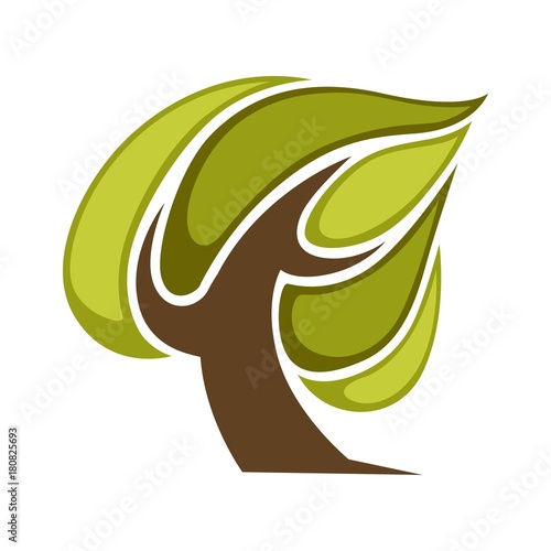 Green tree and tree leaf icon or logo template.