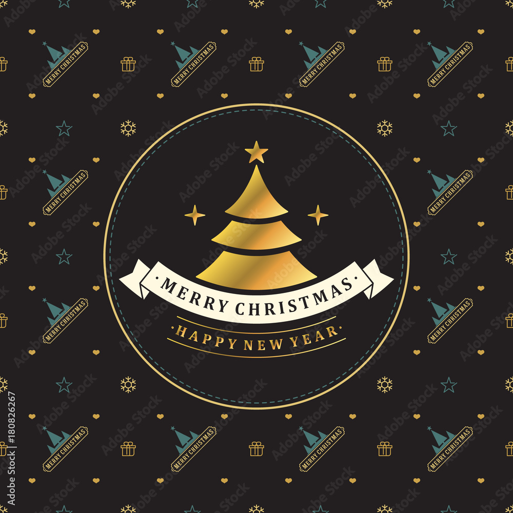 Naklejka premium Vintage Christmas greeting card. Typographic retro design on seamless background. Vector Illustration