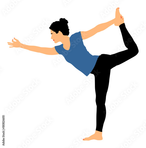 Woman exercises yoga, Yoga pose vector illustration isolated on white background. Young woman morning practice in gym. Ballet girl pose.