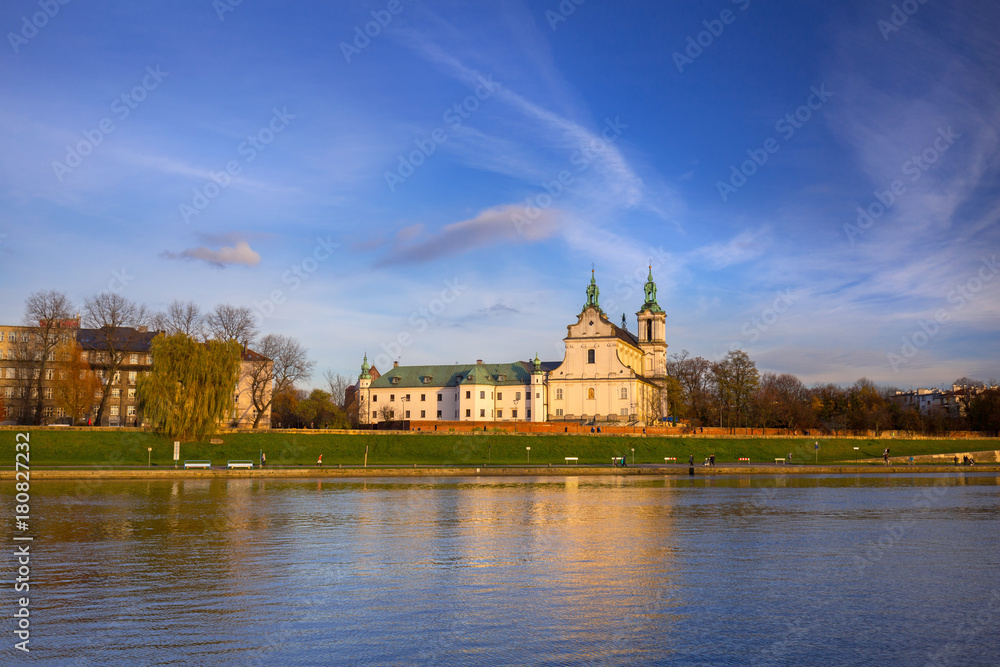 Church of St Michael at Vistula river in Krakow, Poland