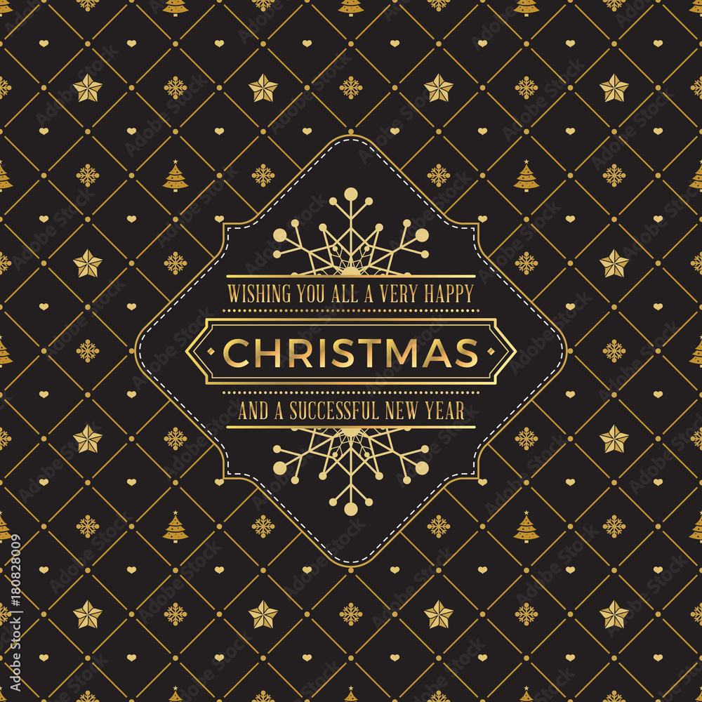 Vintage Christmas greeting card. Typographic retro design on seamless background. Vector Illustration