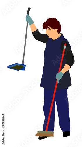 Housemaid cleaner vector illustration Isolated over white background. Floor care and cleaning services with washing mop in sterile factory or clean hospital. Cleaning lady.