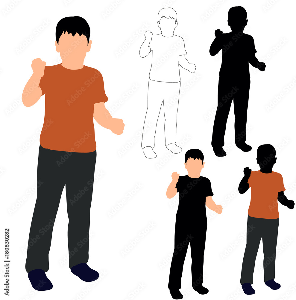 isolated silhouette little boy playing, sketch of child isolated silhouette little boy playing, sketch of child