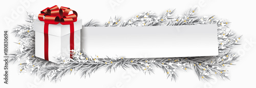 Paper Banner Christmas Gift Frozen Fir Twigs
