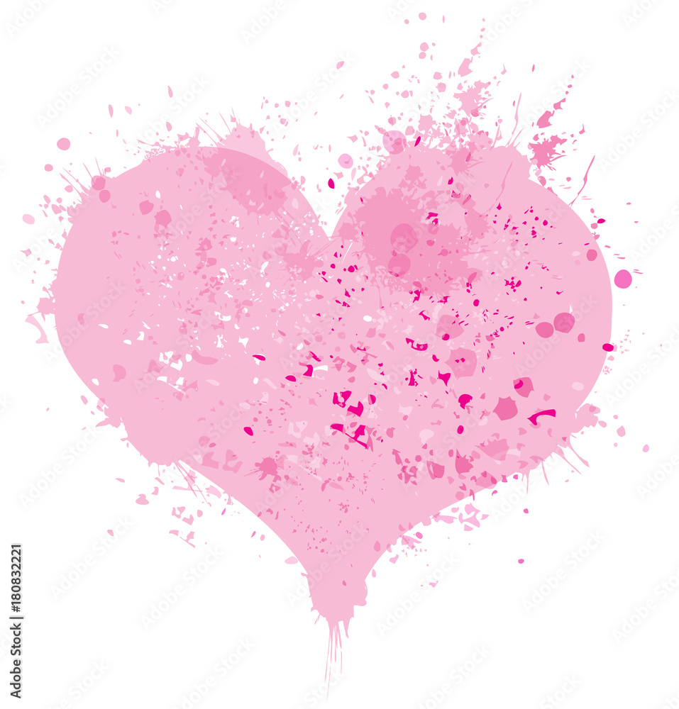Vector pink, splashing heart  isolated.