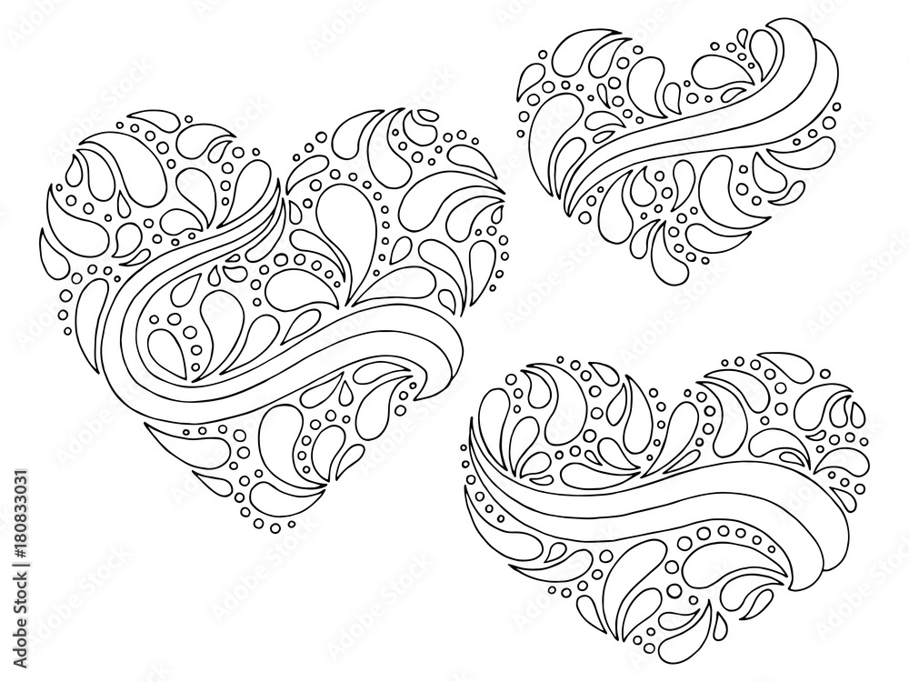 Fototapeta premium Pattern doodle black white heart graphic sketch background illustration vector