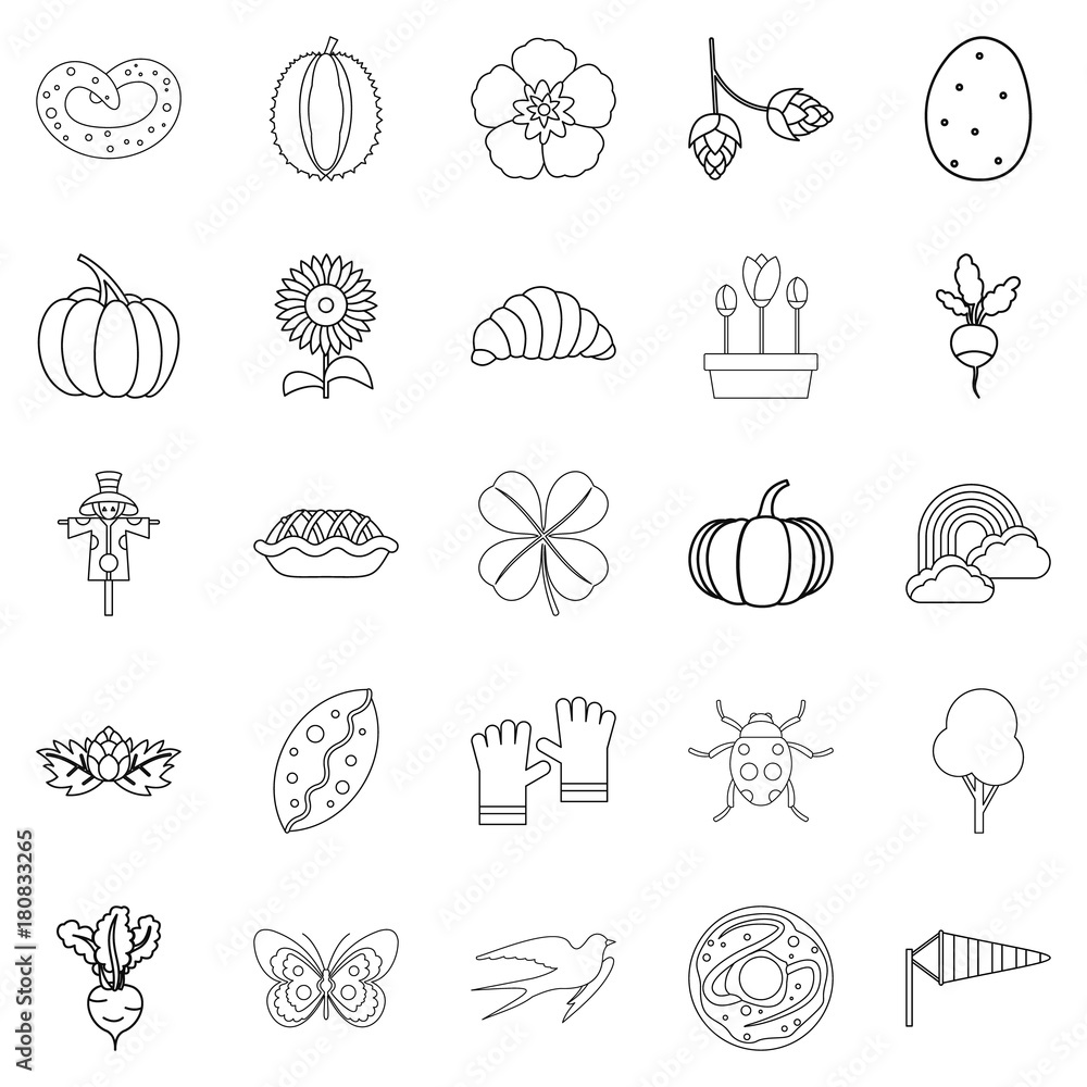 Plant food icons set, outline style Plant food icons set, outline style