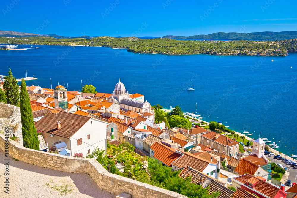 Sibenik waterfront and st James cathedral view from above