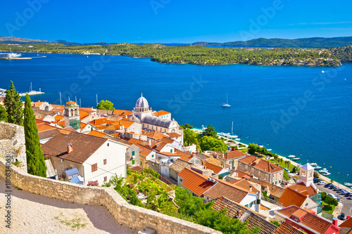 Sibenik waterfront and st James cathedral view from above