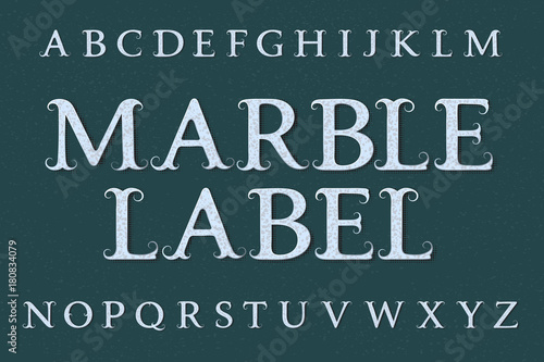 Marble label typeface. Isolated english alphabet.
