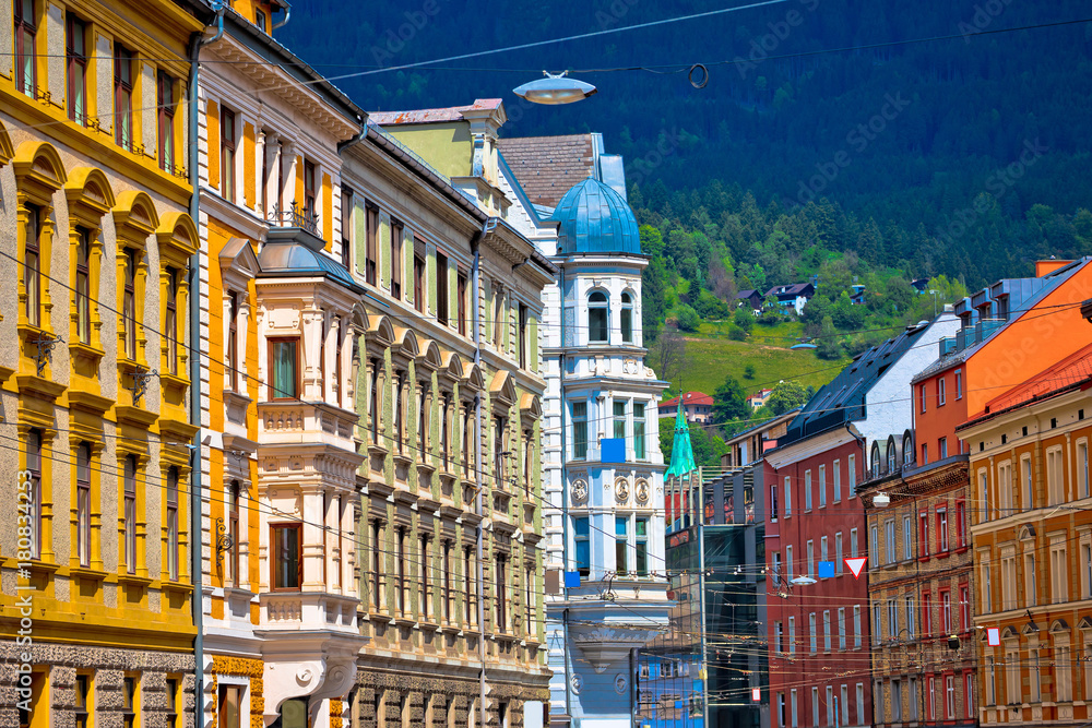 Colorful historic architecture of alpine town Innsbruck