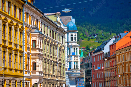 Colorful historic architecture of alpine town Innsbruck