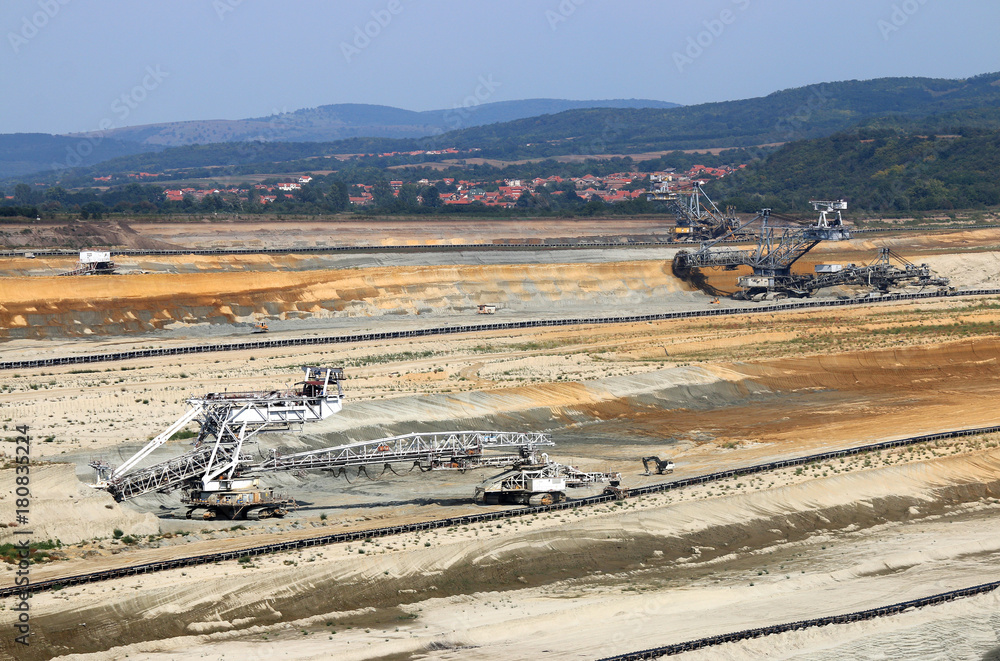 giant excavators digging on open pit coal mine Kostolac Serbia giant excavators digging on open pit coal mine Kostolac Serbia