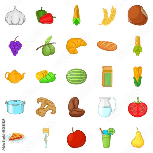 Vegan cuisine icons set, cartoon style