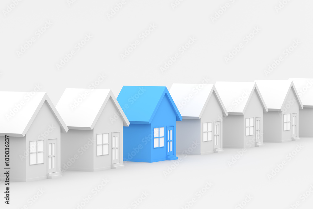 Blue and white house, on white background. 3D Rendering. Blue and white house, on white background. 3D Rendering.