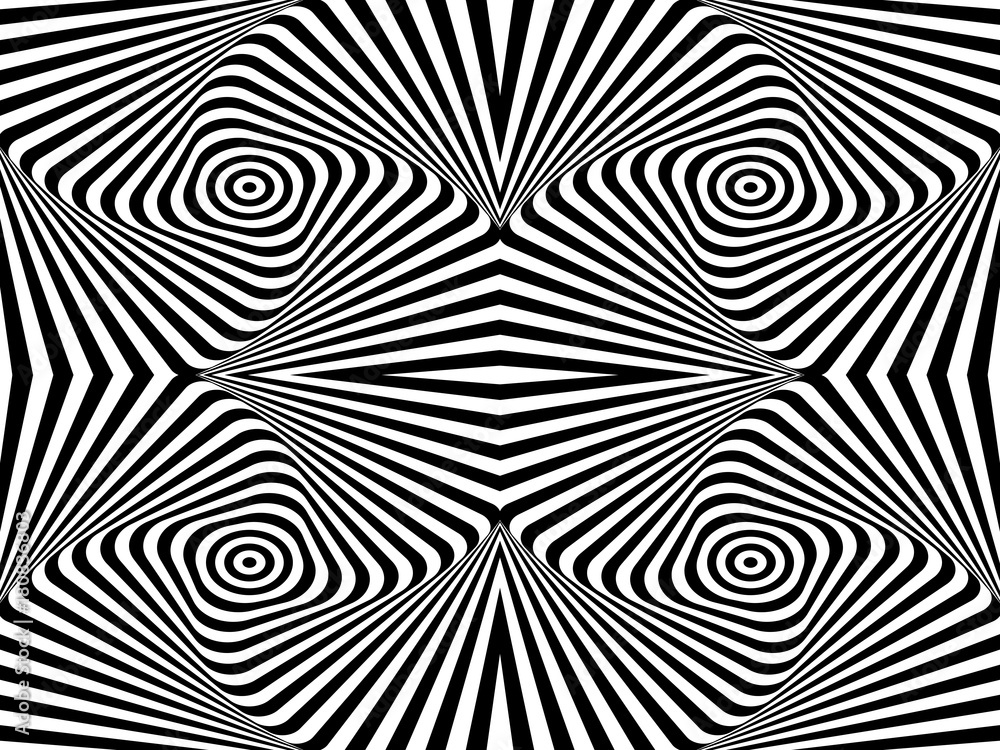 Seamless abstract black and white geometric pattern. Optical illusion. Modern design. Vector illustration. Perfect for wallpapers, pattern fills, web page backgrounds, surface textures, textile