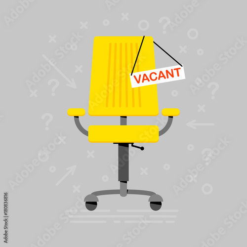 Office chair and sign vacant. Business hiring. Recruiting. 3d flat concept vector illustration