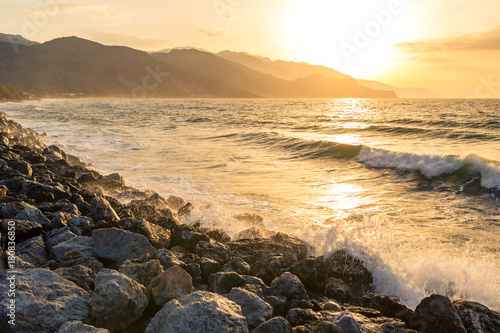 Inspirational beautiful sunrise landscape at sea and mountains © blas