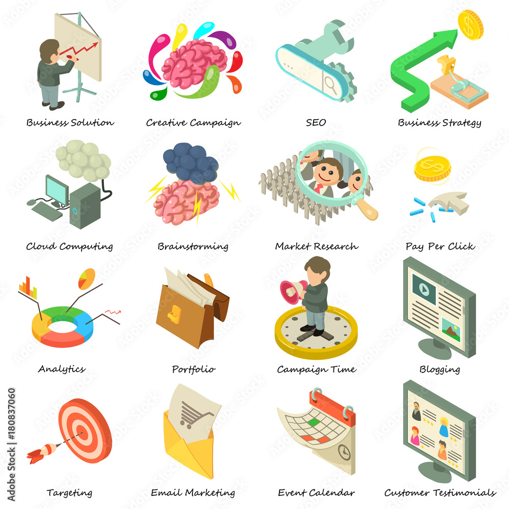 Fototapeta premium Business icons set, isometric style