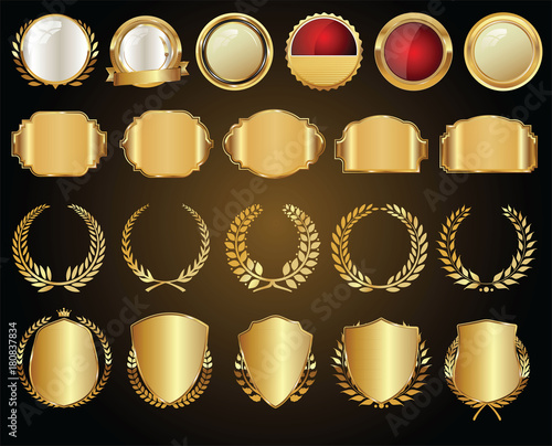 Golden shields laurel wreaths and badges collection