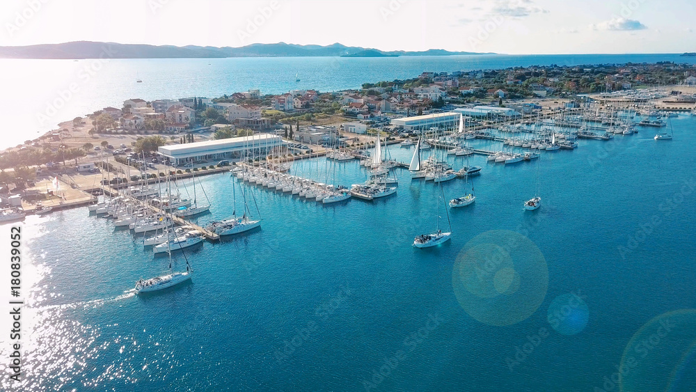 Aerial view of beautiful modern marine of Sukosan densely packed with ...
