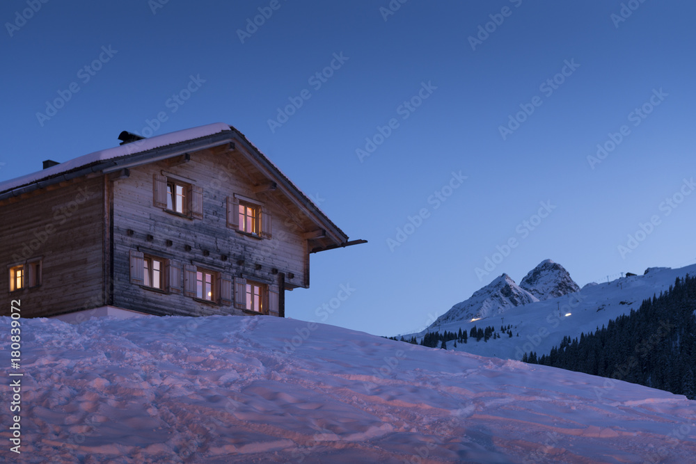 Österreich, Montafon, Garfrescha, Skihütten während der Österreich, Montafon, Garfrescha, Skihütten während der