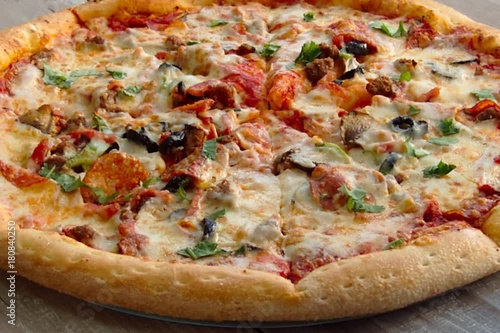 Pizza On An Old Wooden Desk