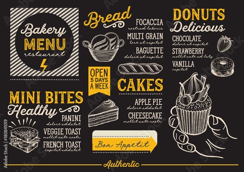 Bakery menu restaurant, food template.