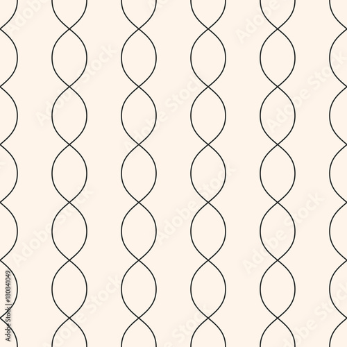 Vertical wavy lines seamless pattern. Subtle abstract geometric background. Minimalist endless texture. Thin curved lines, chains, DNA. Delicate monochrome design element for textile, fabric, prints
