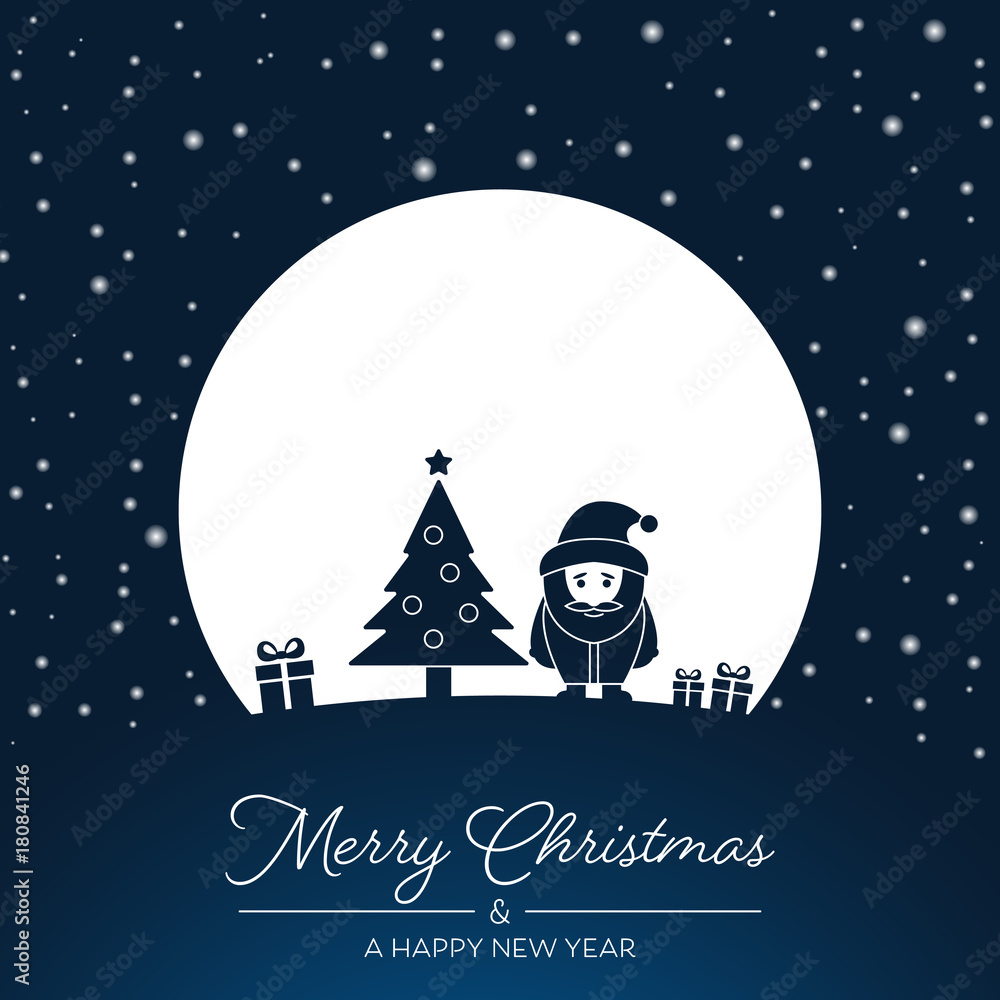 Naklejka premium santa claus and christmas tree - blue