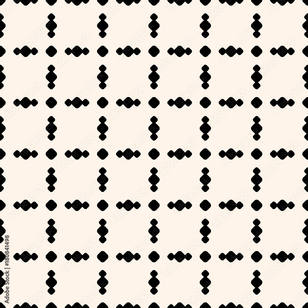 Grid background. Seamless pattern with circles in square grid. Vector geometric ornament
