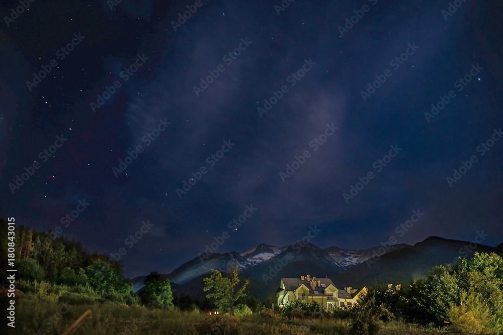 Night panorama of Bansko mountains, Bulgaria
