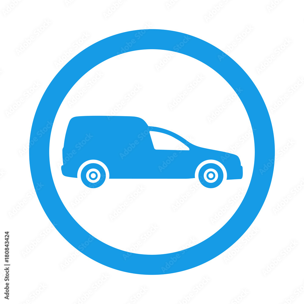 Icono plano furgoneta en circulo color azul Icono plano furgoneta en circulo color azul