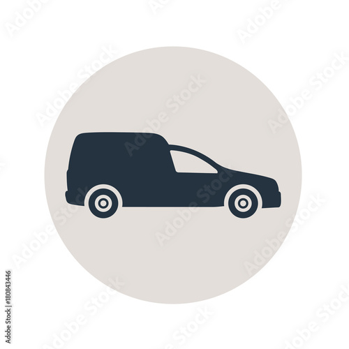 Icono plano furgoneta en circulo gris