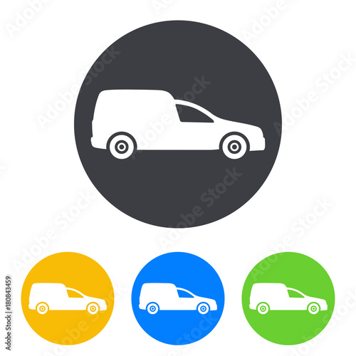 Icono plano furgoneta en circulo varios colores