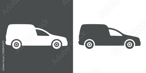 Icono plano furgoneta gris y blanco