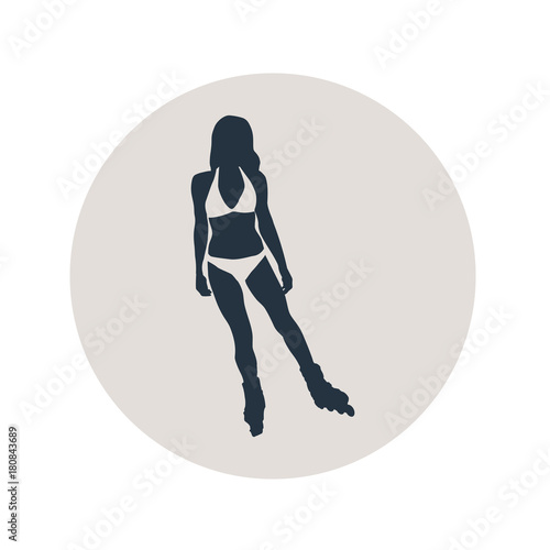 Icono plano silueta patinadora con bikini en circulo gris