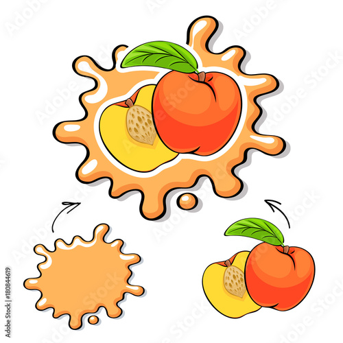 Orange juice splash with peach fruit.