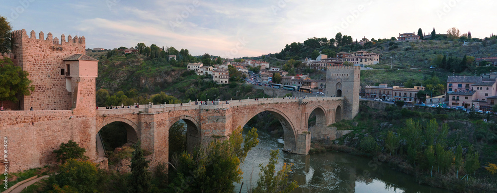 View to San Martin bridge with reflection, Toledo, Spain
