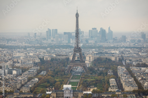 Paris, France - November, 2017. Areal view of Paris with Eiffel tower in the distance