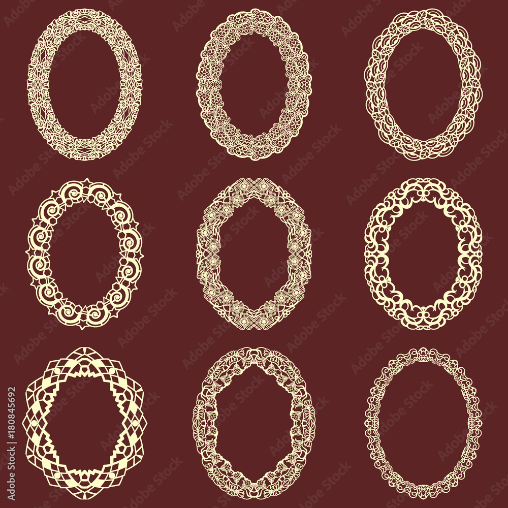 custom made wallpaper toronto digitalSet of  oval vintage frames isolated background. Vector design elements that can be cut with a laser. A set of frames made of decorative lace borders.