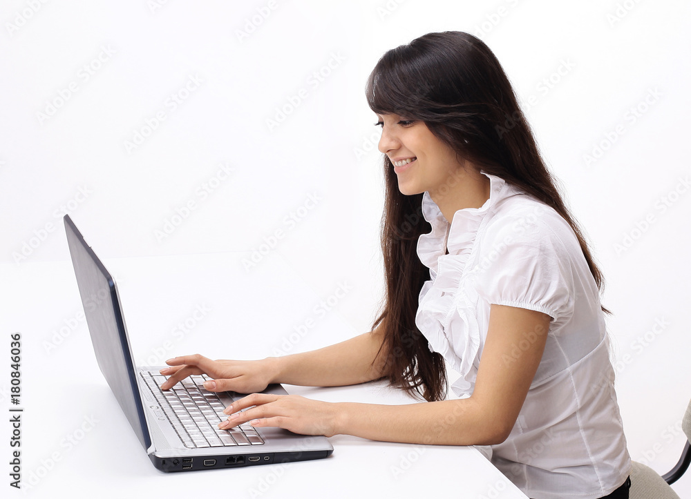 young woman typing text on laptop keyboard young woman typing text on laptop keyboard