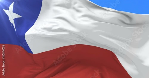 Chile flag waving at wind in slow with blue sky, loop photo