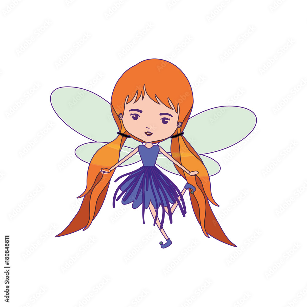 girly fairy with wings and redhead with pigtails and purple dress with purple contour girly fairy with wings and redhead with pigtails and purple dress with purple contour