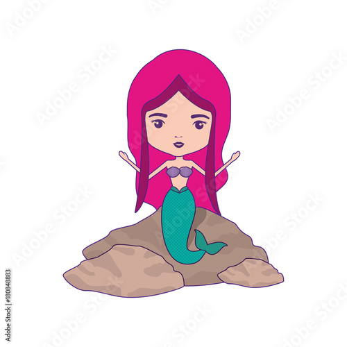 mermaid in a rock and magenta hair with purple contour