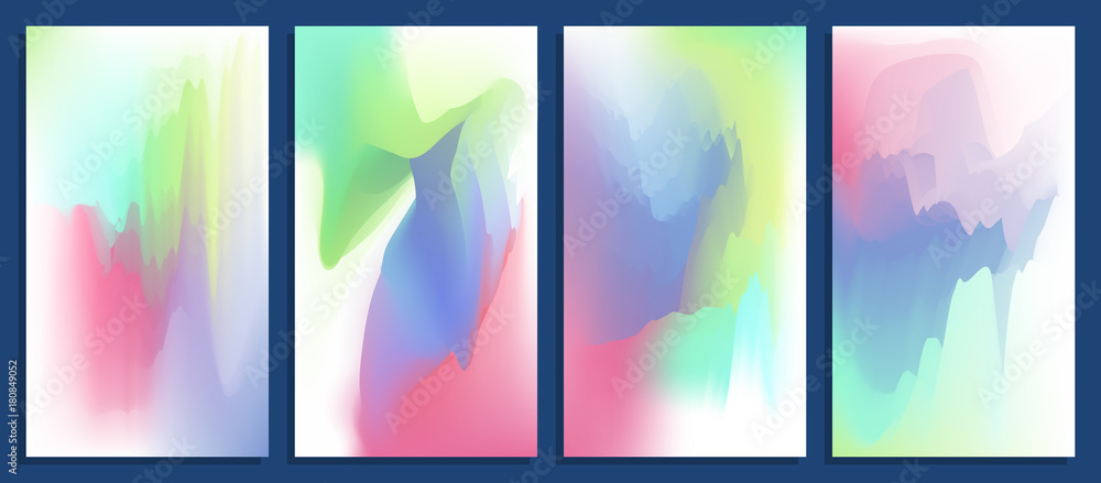Colorful abstract vibrant blurred holographic gradients vector backgrounds set