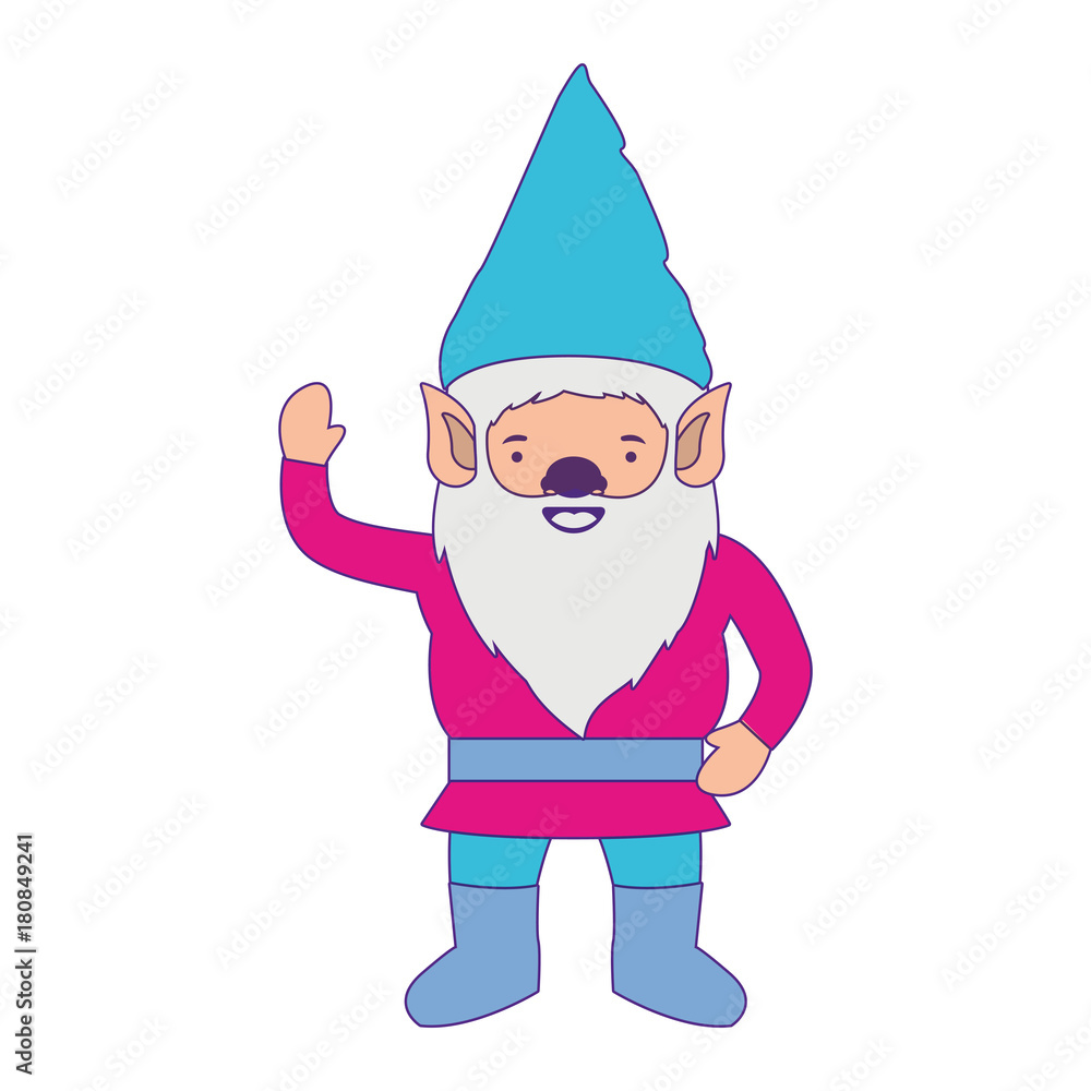 gnome with colorful costume and gesture of greeting with purple contour gnome with colorful costume and gesture of greeting with purple contour