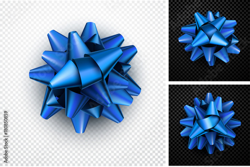 Realistic blue bow for gift.