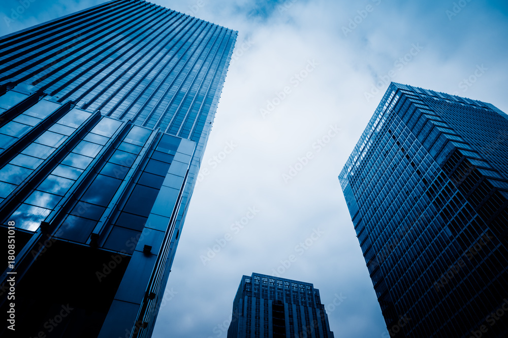 low angle view of skyscrapers in city of China..