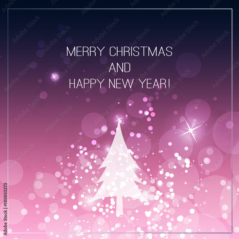 Colorful Happy Holidays, Merry Christmas Greeting Card With Label, Christmas Tree on a Sparkling Blurred Background Colorful Happy Holidays, Merry Christmas Greeting Card With Label, Christmas Tree on a Sparkling Blurred Background